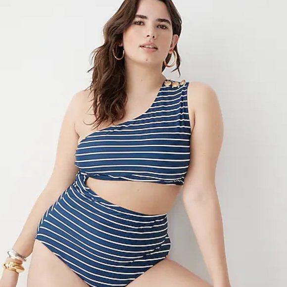 J. Crew Swim Nwt J Crew Cutout Onepiece Fullcoverage Swimsuit With Buttons In Navy Stripe